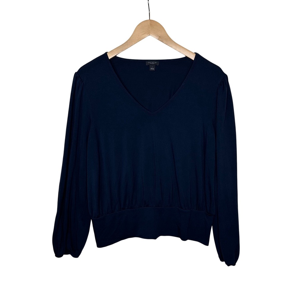 Ann Taylor Women's V-neck Long Sleeve Blouse size Large Dark Blue